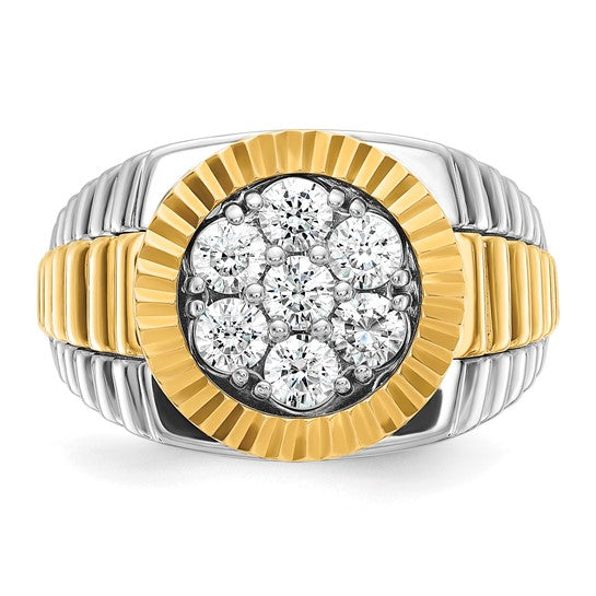 IBGoodman 14k Two-tone Men's Polished and Textured 1 Carat AA Quality Round Cluster Ring