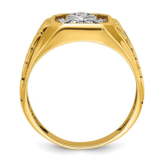 IBGoodman 10k Two-tone Men's Polished and Textured with Blue Enamel and Diamond Blue Lodge Master Masonic Ring
