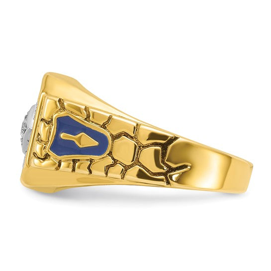 IBGoodman 10k Two-tone Men's Polished and Textured with Blue Enamel and Diamond Blue Lodge Master Masonic Ring