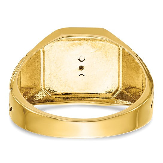 IBGoodman 10k Two-tone Men's Polished and Textured with Blue Enamel and Diamond Blue Lodge Master Masonic Ring