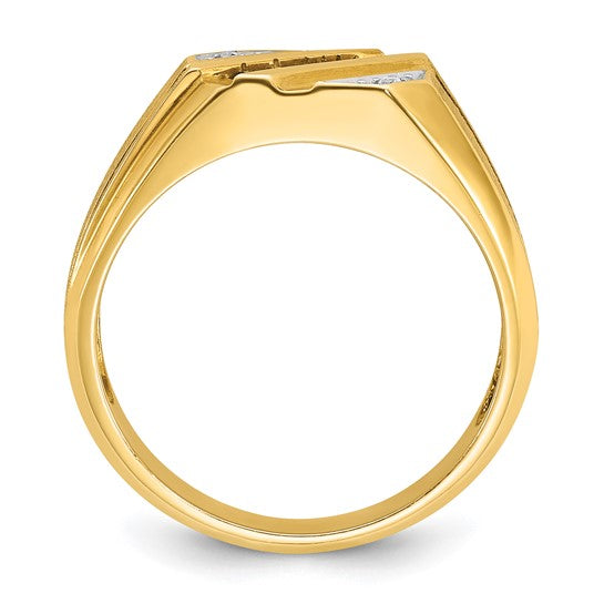 14k IBGoodman Men's Created Sapphire and Diamond Satin Complete Ring