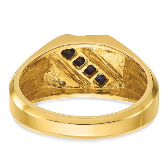 14k IBGoodman Men's Created Sapphire and Diamond Satin Complete Ring