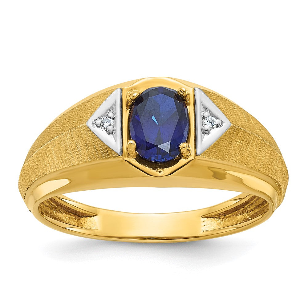 14k IBGoodman Men's Cr.Sapphire and Diamond Satin Complete Ring
