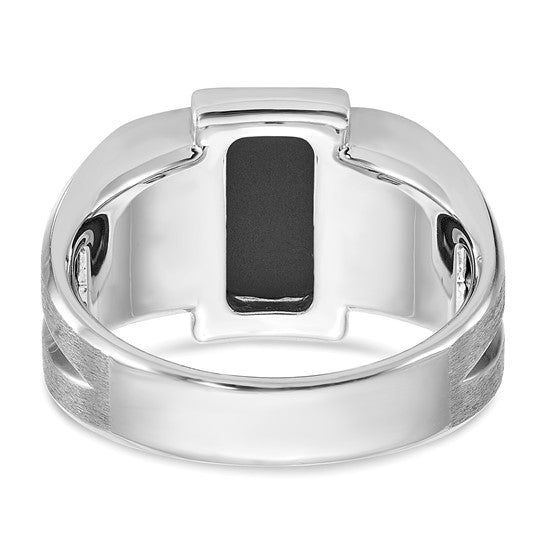 14k White Gold IBGoodman Men's Satin Onyx and 1/6 carat Diamond Complete Ring