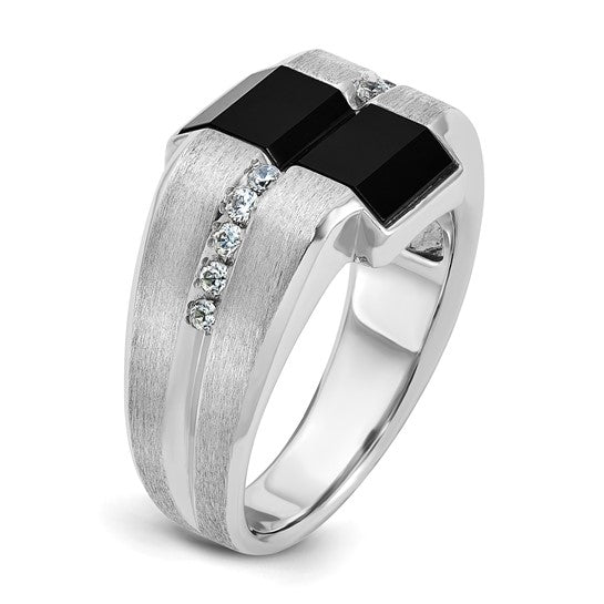 14k White Gold IBGoodman Men's Satin Onyx and 1/6 carat Diamond Complete Ring