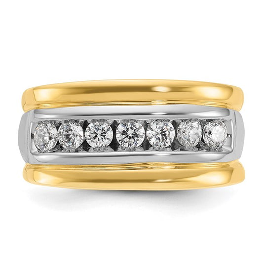 IBGoodman 14k Two-tone Men's Polished and Grooved 7-Stone 3/4 Carat AA Quality Diamond Ring
