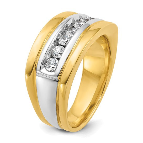 IBGoodman 14k Two-tone Men's Polished and Grooved 7-Stone 3/4 Carat AA Quality Diamond Ring