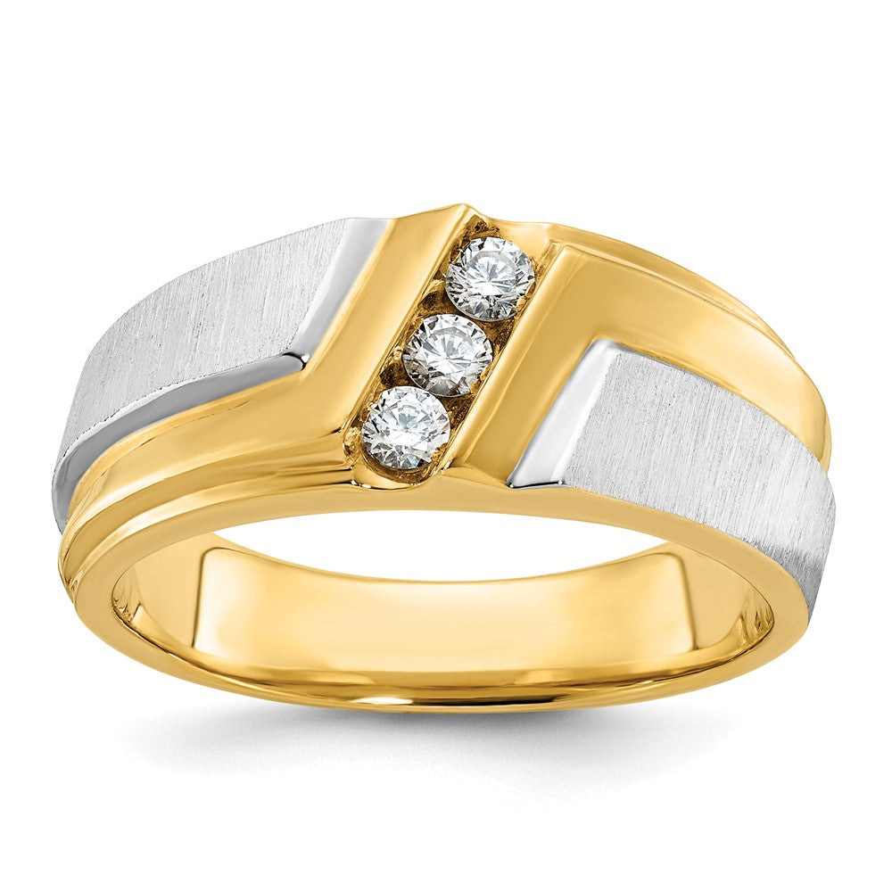 14ktt IBGoodman Men's Polished Satin & Grooved 3-Stone Ring Mounting