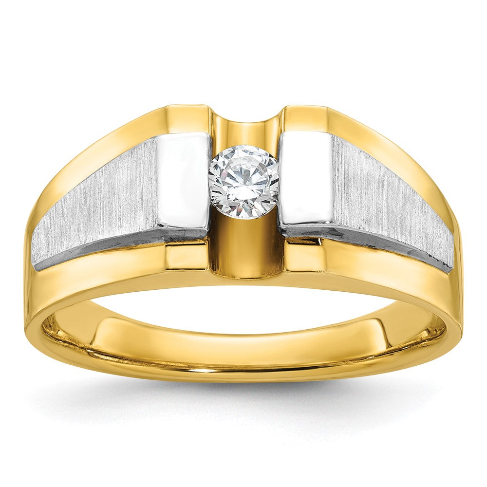 14k Two-tone IBGoodman Men's Polished and Satin Diamond Complete Ring