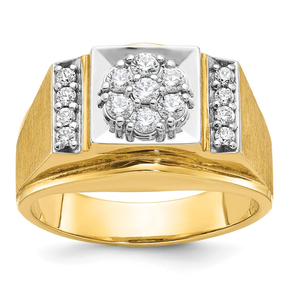 14k Two-tone IBGoodman Men's Polished and Satin Diamond Cluster Ring