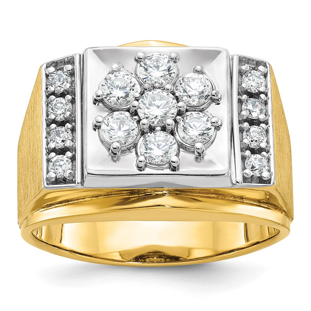 14k Two-tone IBGoodman Men's Polished and Satin Diamond Cluster Ring