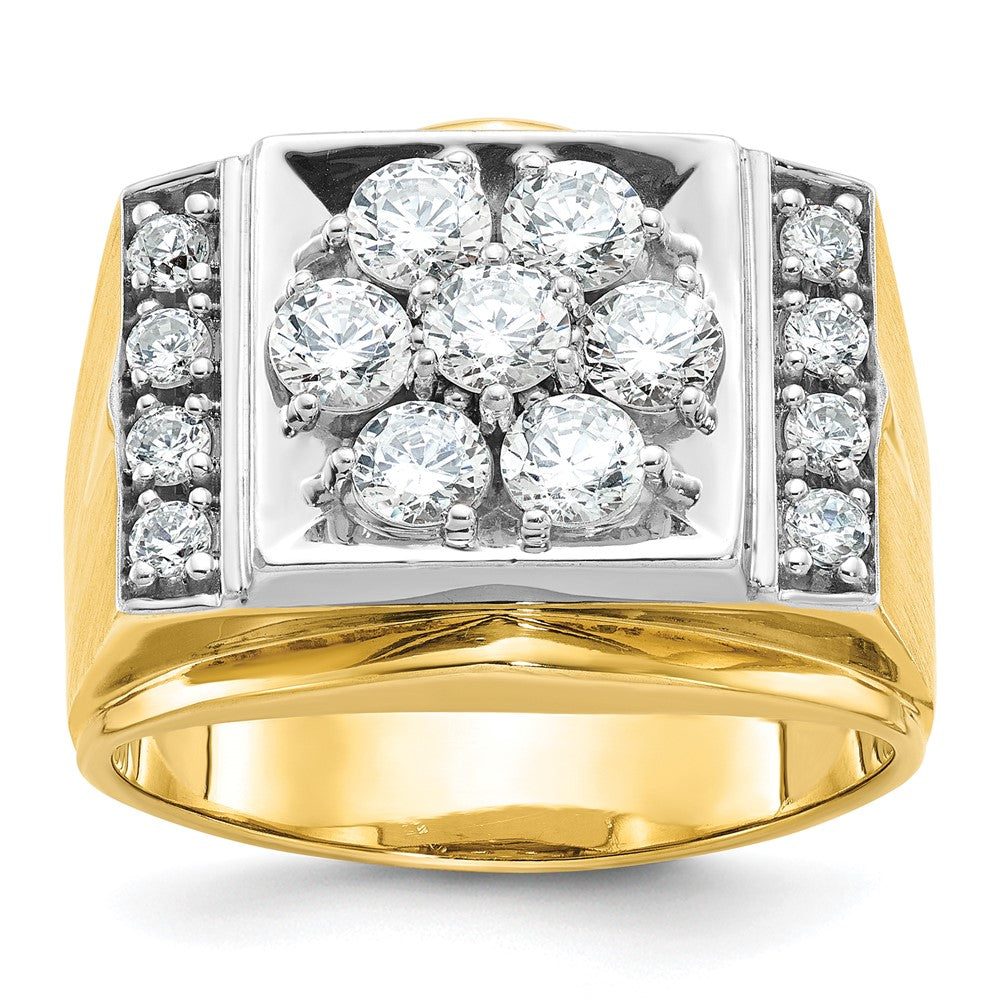 14k Two-tone IBGoodman Men's Polished and Satin Diamond Cluster Ring