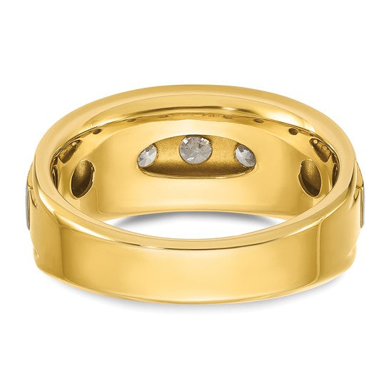 IBGoodman 14k Two-tone Men's Polished Satin and Grooved 5-Stone 1 Carat AA Quality Diamond Ring