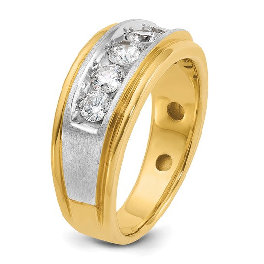 IBGoodman 14k Two-tone Men's Polished Satin and Grooved 5-Stone 1 Carat AA Quality Diamond Ring