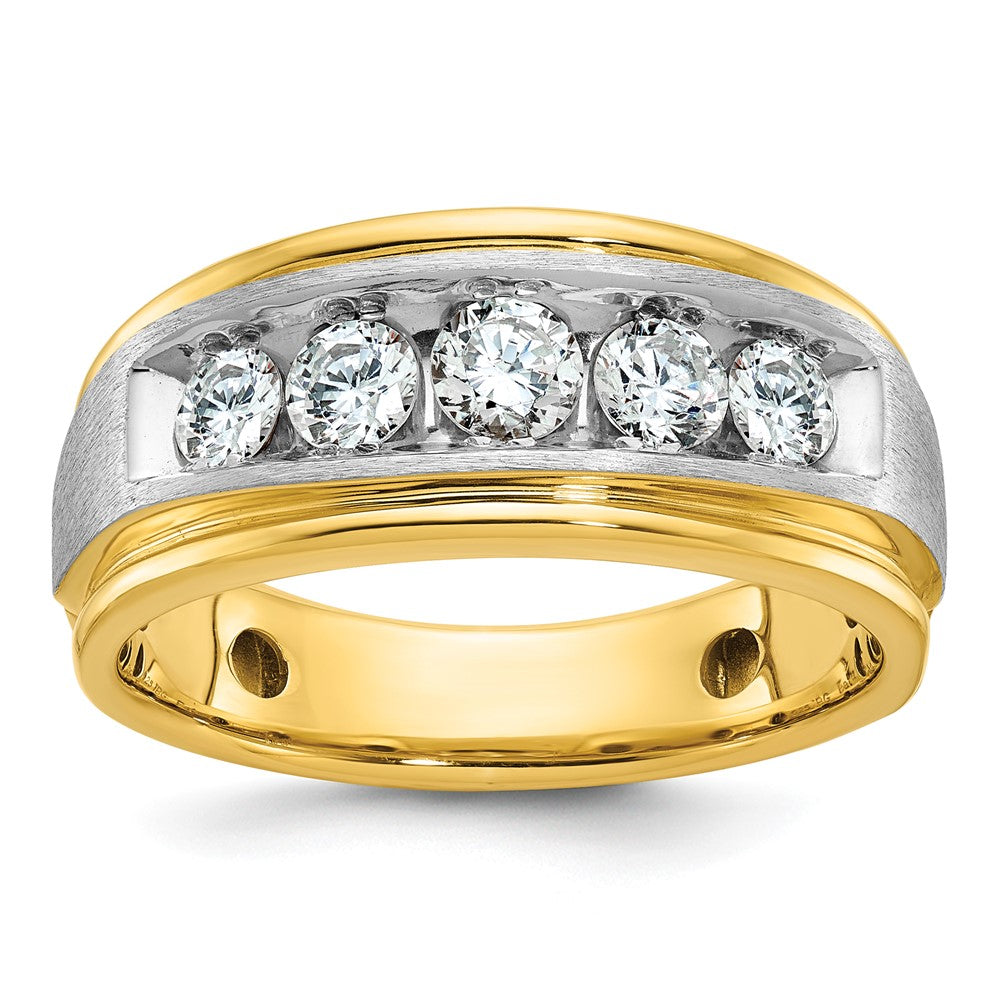 14k Two-tone IBGoodman Men's Polished & Satin 5-Stone Diamond Ring