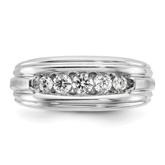 IBGoodman 14k Two-tone Men's Polished Satin and Grooved 5-Stone 1/2 Carat AA Quality Diamond Ring