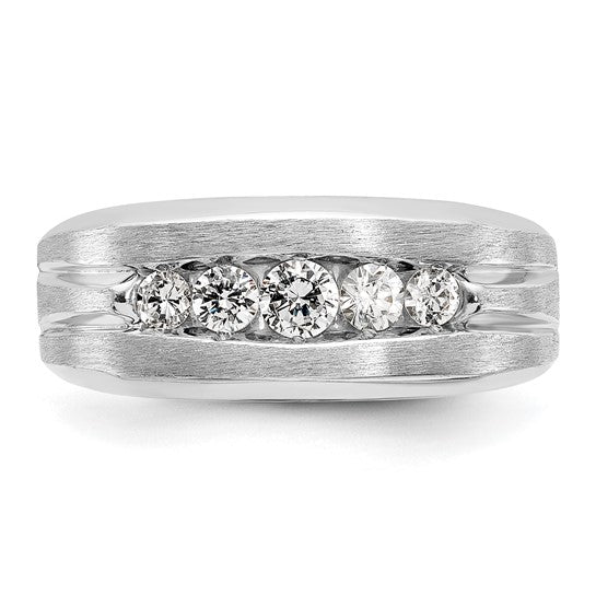 IBGoodman 14k White Gold Men's Polished and Brushed 5-Stone 1/2 Carat AA Quality Diamond Ring