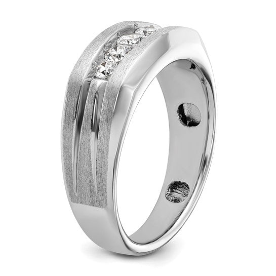 IBGoodman 14k White Gold Men's Polished and Brushed 5-Stone 1/2 Carat AA Quality Diamond Ring