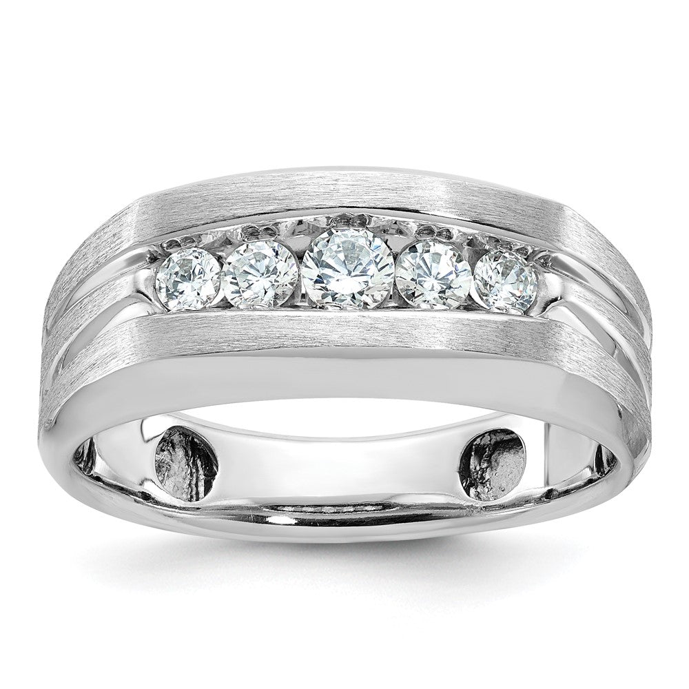 14k White Gold Satin/Grooved 5 Stone Men's Ring Mounting