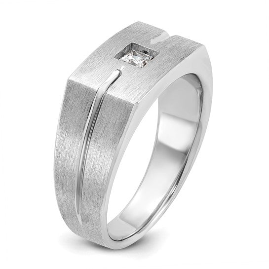 14k White Gold IBGoodman Men's Polished and Satin 1/4 carat Diamond Complete Ring