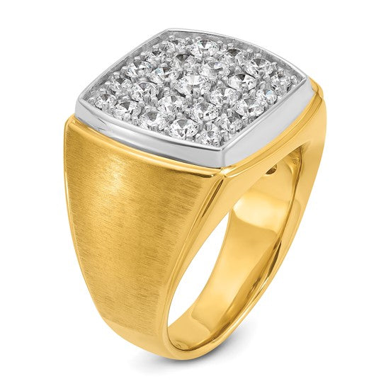 IBGoodman 14k Two-tone Men's Polished and Satin 1 5/8 Carat Lab Grown Diamond Cluster Ring