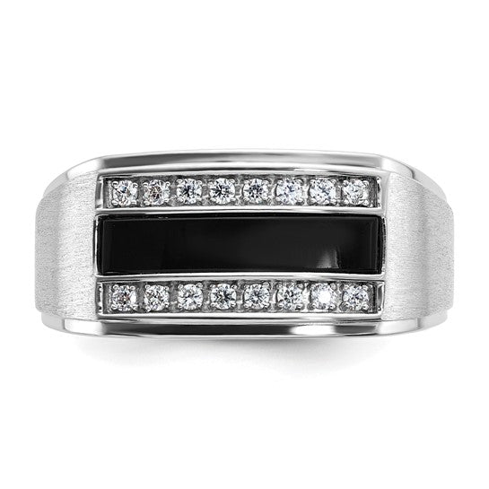 IBGoodman 14k White Gold Men's Polished and Satin Onyx and 1/6 Carat AA Quality Diamond Ring