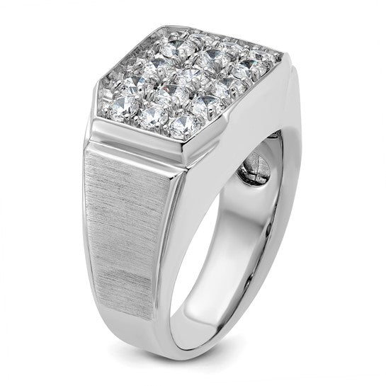 IBGoodman 14k White Gold Men's Polished and Satin 1 1/5 Carat AA Quality Diamond Cluster Ring
