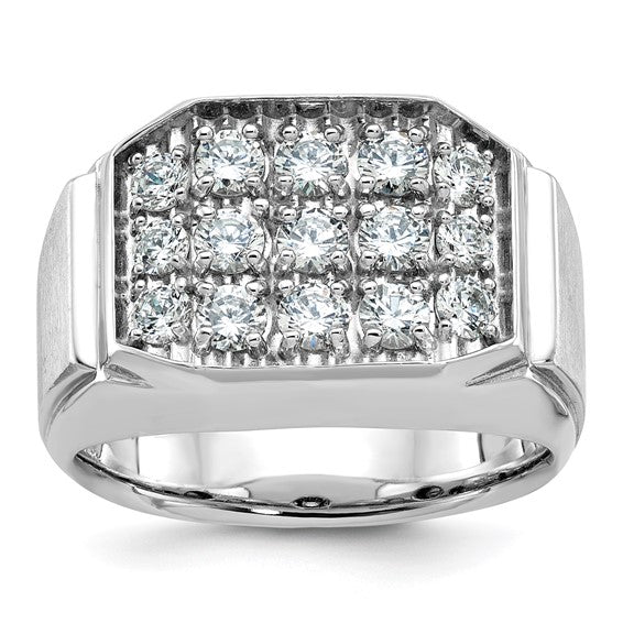 IBGoodman 14k White Gold Men's Polished and Satin 1 1/5 Carat AA Quality Diamond Cluster Ring