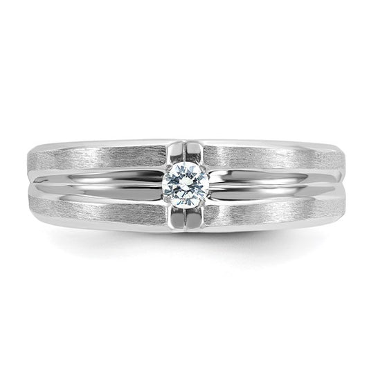 14k White Gold IBGoodman Men's Polished and Satin 1/6 carat Diamond Complete Ring