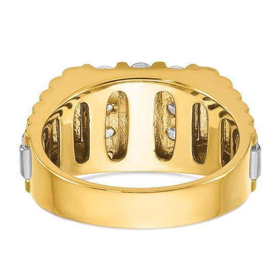 IBGoodman 14k Two-tone Men's Polished and Textured 1 Carat AA Quality Diamond Cluster Ring