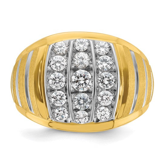 IBGoodman 14k Two-tone with White Rhodium Men's Polished Satin and Grooved 1 Carat AA Quality Diamond Ring
