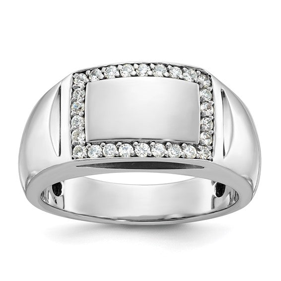 IBGoodman 14k White Gold Men's Polished 3/8 Carat AA Quality Diamond Rectangle Ring
