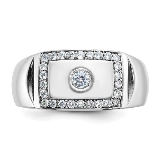 IBGoodman 14k White Gold Men's Polished and Cut-Out 1/2 Carat AA Quality Diamond Rectangle Ring