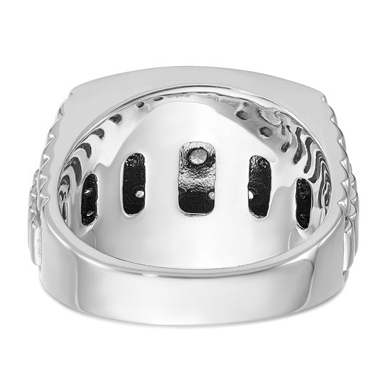 IBGoodman 14k White Gold Men's Polished and Textured 1 Carat Black and White Diamond Cluster Ring