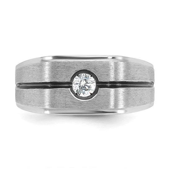 14k White Gold with Black Rhodium IBGoodman Men's Satin 1/5 carat Diamond Complete Ring