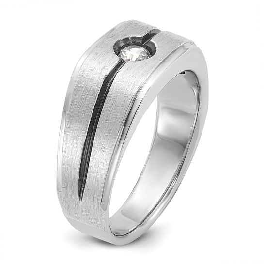 14k White Gold with Black Rhodium IBGoodman Men's Satin 1/5 carat Diamond Complete Ring