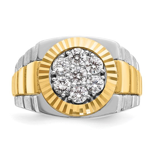 IBGoodman 14k Two-tone Men's Polished Satin and Textured 1 Carat Lab Grown Diamond Ring