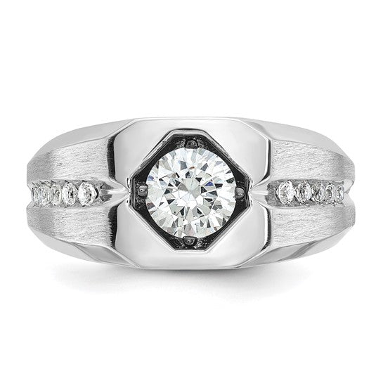 14k White Gold IBGoodman Men's Polished and Satin 1/5 carat Diamond Semi-mount Ring