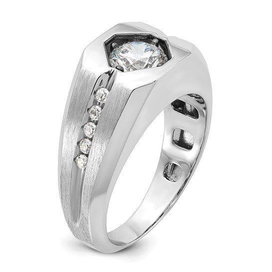14k White Gold IBGoodman Men's Polished and Satin 1/5 carat Diamond Semi-mount Ring