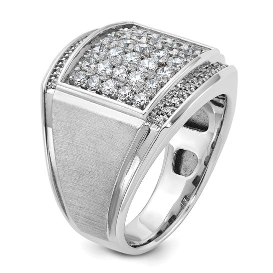 IBGoodman 14k White Gold Men's Polished and Satin 1 1/5 Carat AA Quality Diamond Cluster Ring