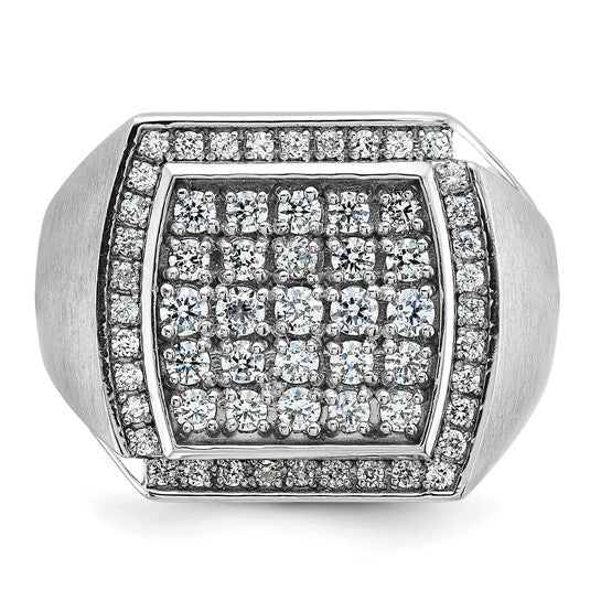 IBGoodman 14k White Gold Men's Polished and Satin 1 1/3 Carat AA Quality Diamond Cluster Ring