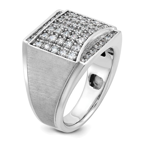 IBGoodman 14k White Gold Men's Polished and Satin 1 1/5 Carat AA Quality Diamond Cluster Ring