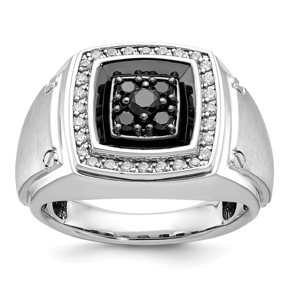 14kw w/ Black RH IBGoodman Men's Satin Black & White Diamond Ring