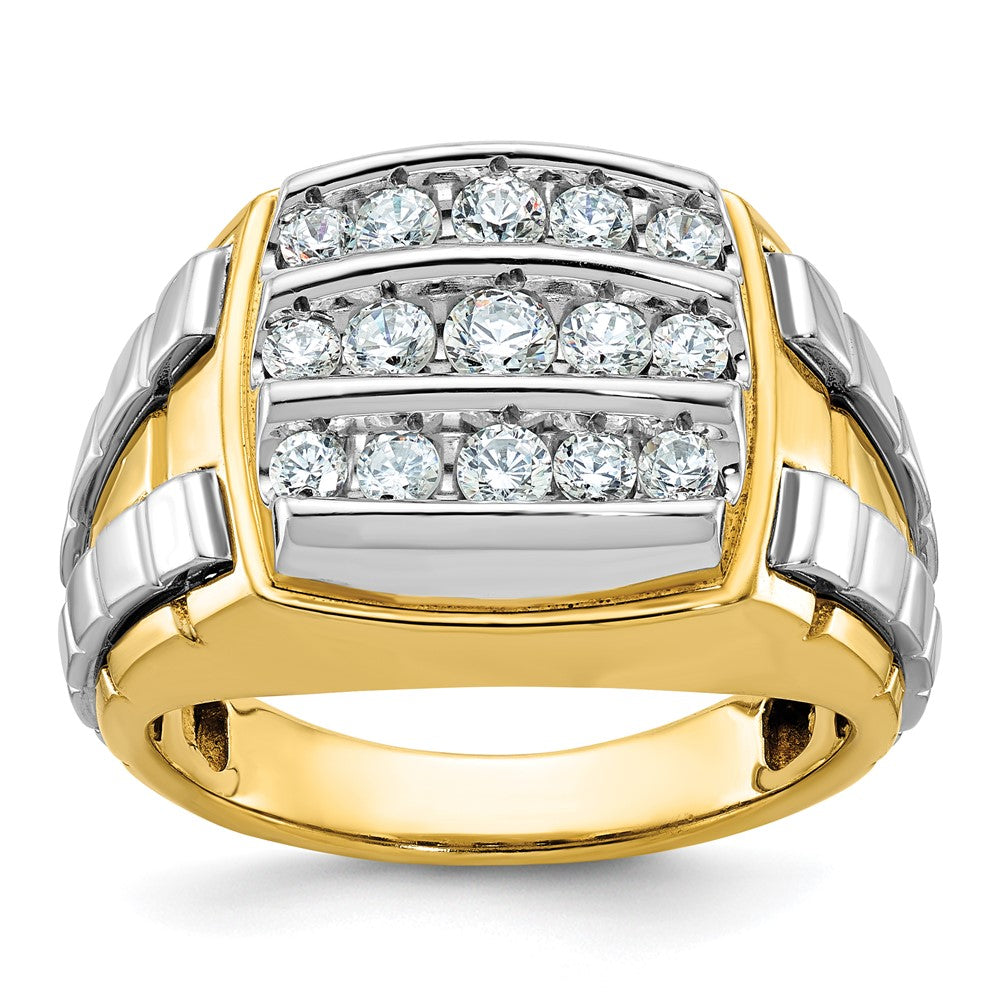 14ktt IBGoodman Men's Polished & Grooved 3-Row Cluster Ring Mounting