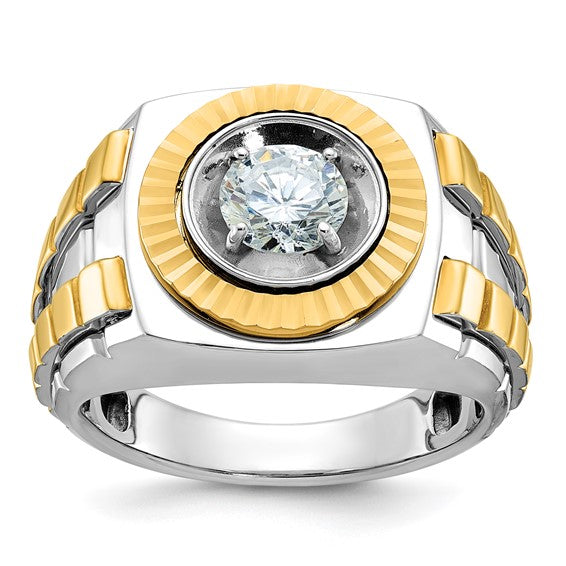 IBGoodman 14k Two-tone Men's Polished And Textured Lab Grown Diamond R ...