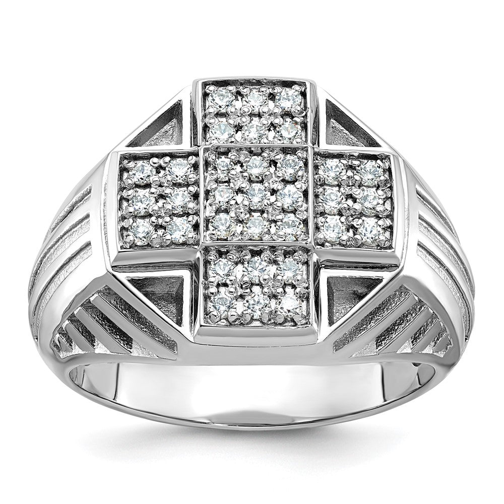 14kw IBGoodman Men's Polish/Textured/Grooved Cross Cluster Ring Mtg