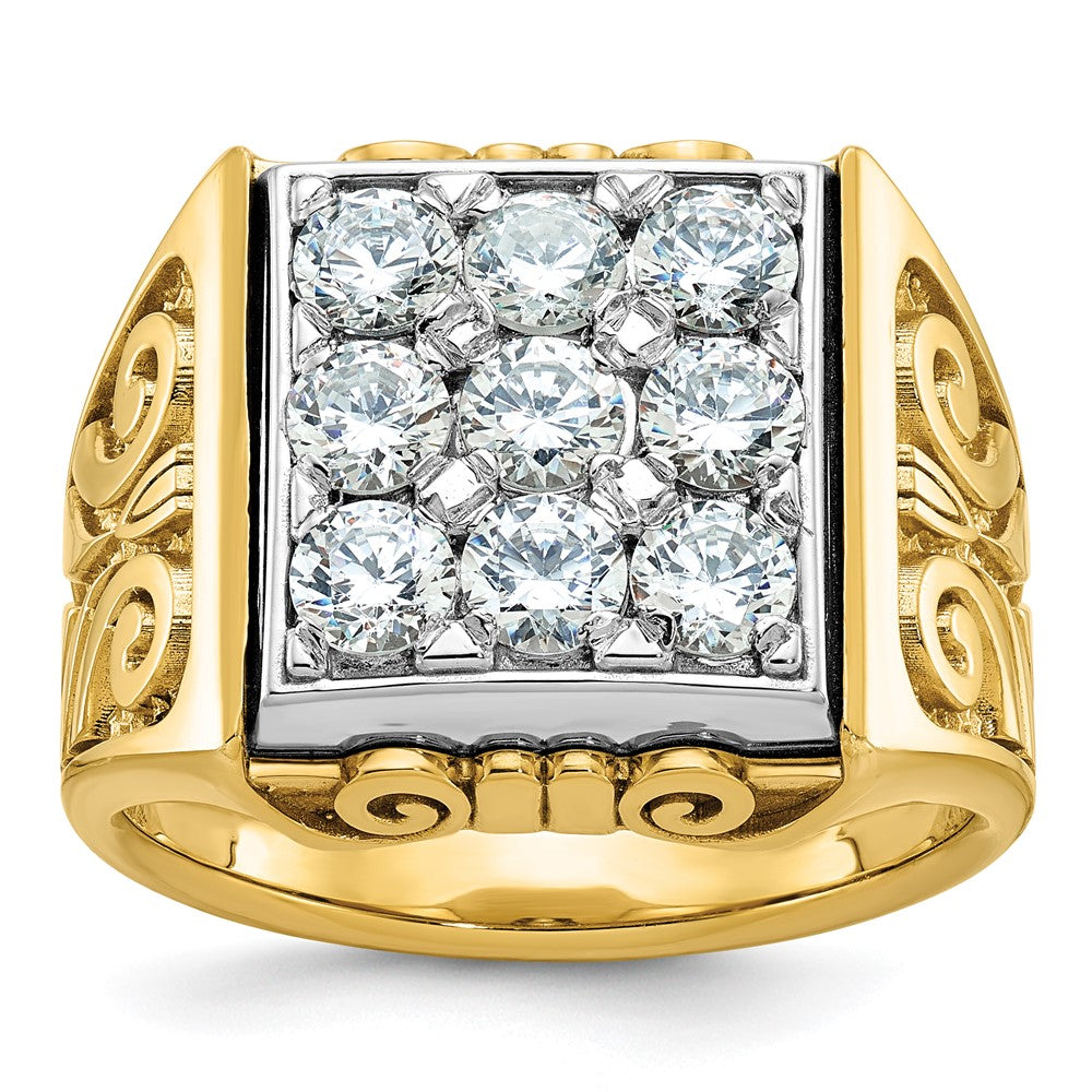 14ktt IBGoodman Men's Polish & Textured Scroll Design Cluster Ring Mtg