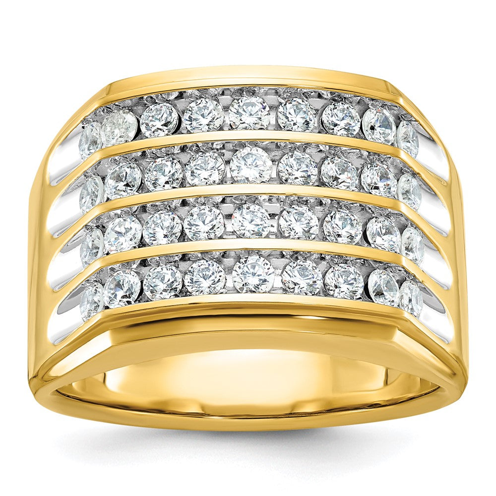 14k w/ White RH IBGoodman Men's Polished & Grooved 4-Row Dia Ring