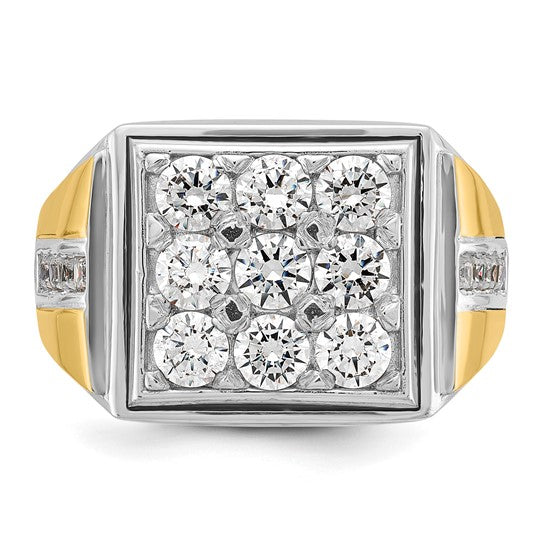 IBGoodman 14k Two-tone Men's Polished 2 1/3 Carat AA Quality Diamond Square Cluster Ring