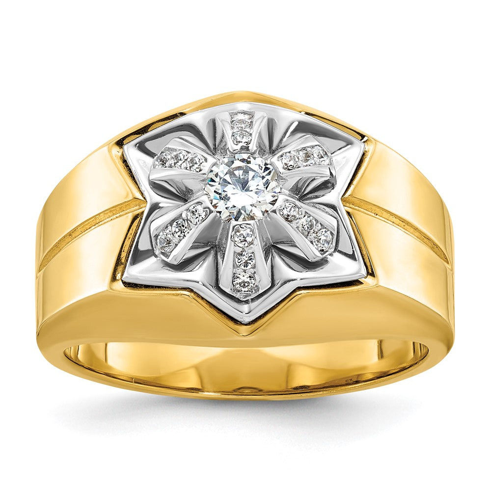 14k Two-tone IBGoodman Men's Polished & Grooved Diamond Star Ring